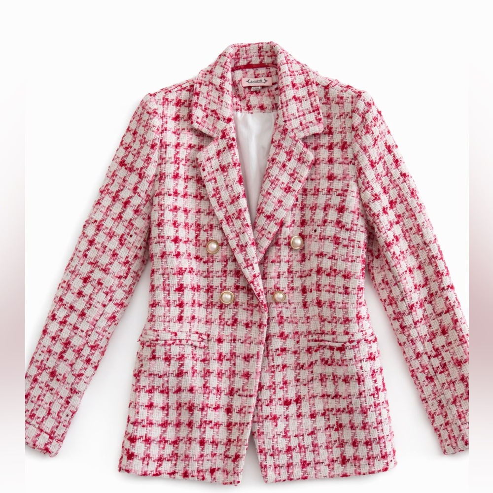 Nannette Red and Pink Tweed Blazer Interview Office Chic